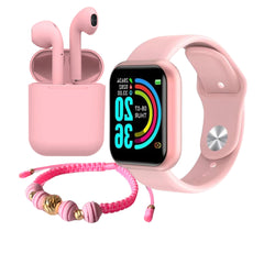 Combo smartwatch + audífonos inalámbricos + manilla de oro laminado 18K TY8