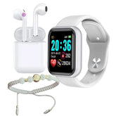 Combo smartwatch + audífonos inalámbricos + manilla de oro laminado 18K TY8