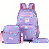 Morral juvenil trío cartuchera y lonchera 46 cm alto Lila