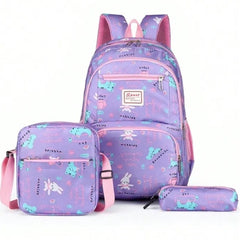 Morral juvenil trío cartuchera y lonchera 46 cm alto Lila