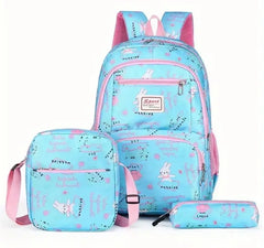 Morral juvenil trío cartuchera y lonchera 46 cm alto azul claro