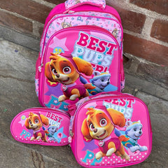 Morral escolar infantíl mediano trío personajes para niños Best Pups fucsia