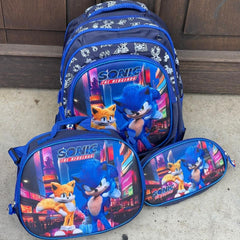 Morral escolar infantíl pequeño trío personajes para niños Sonic azul