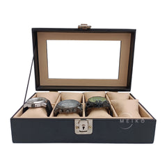 Relojera organizador de lujo 8 puestos tapa de cristal y cuerina