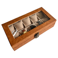 Relojera organizador de 10 puestos en cuero y tapa de vidrio Nebraska