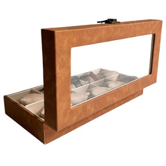 Relojera organizador de 10 puestos en cuero y tapa de vidrio Nebraska