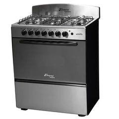 Estufa de Piso ABBA Diamante 6 Puestos con Horno Gas Propano EA, Gratinador,Termostato RT 30HED GT N Negro