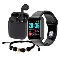 Combo smartwatch + audífonos inalámbricos + manilla de oro laminado 18K TY8