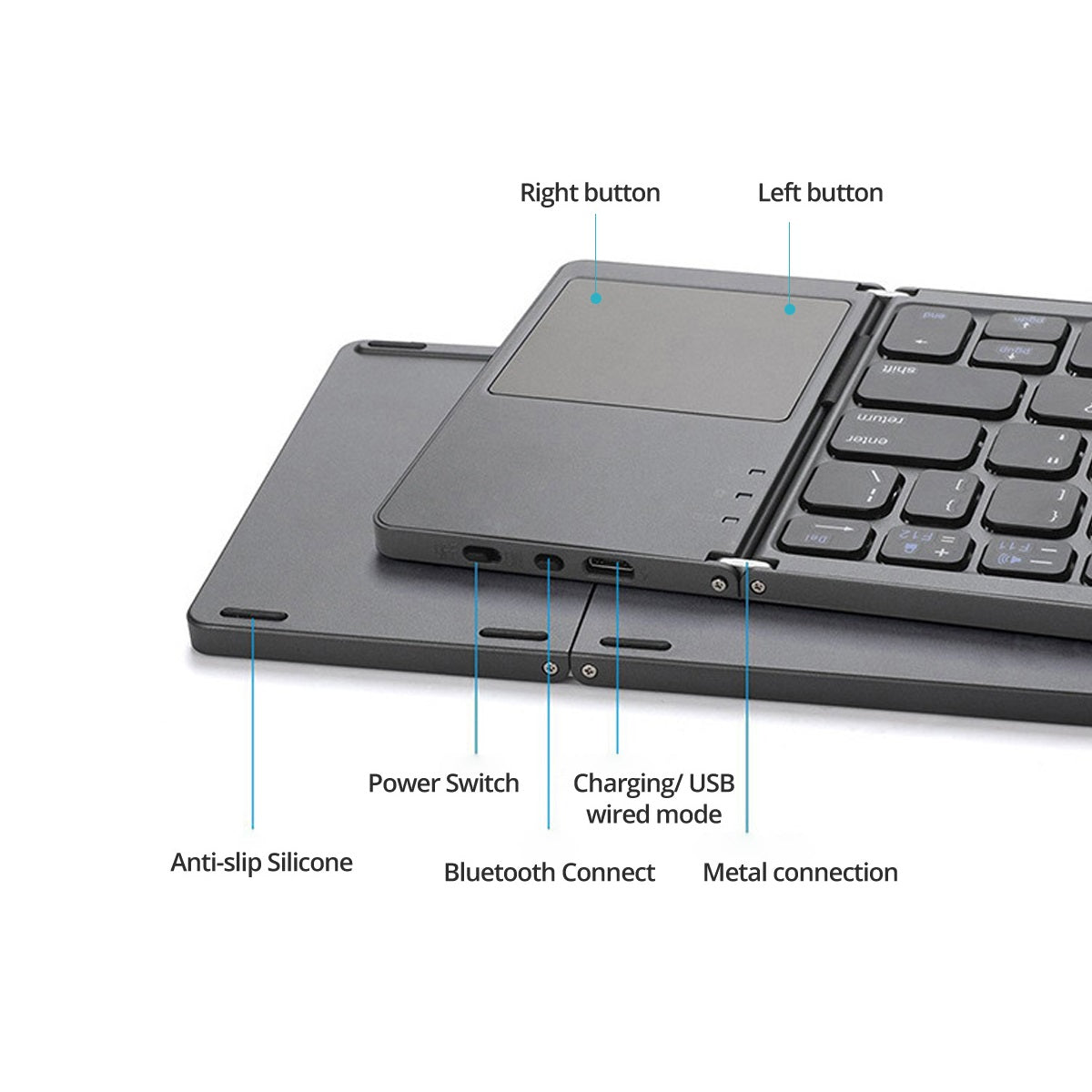 Teclado touch pad inalámbrico bluetooth plegable y recargable