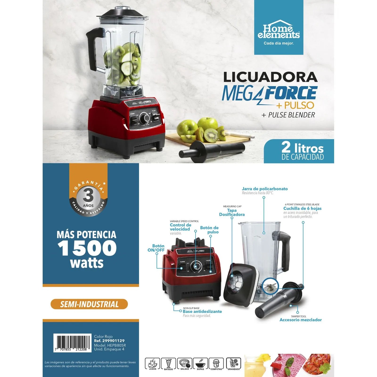 LICUADORA MEGA FORCE JARRA POLICARBONATO  1500W