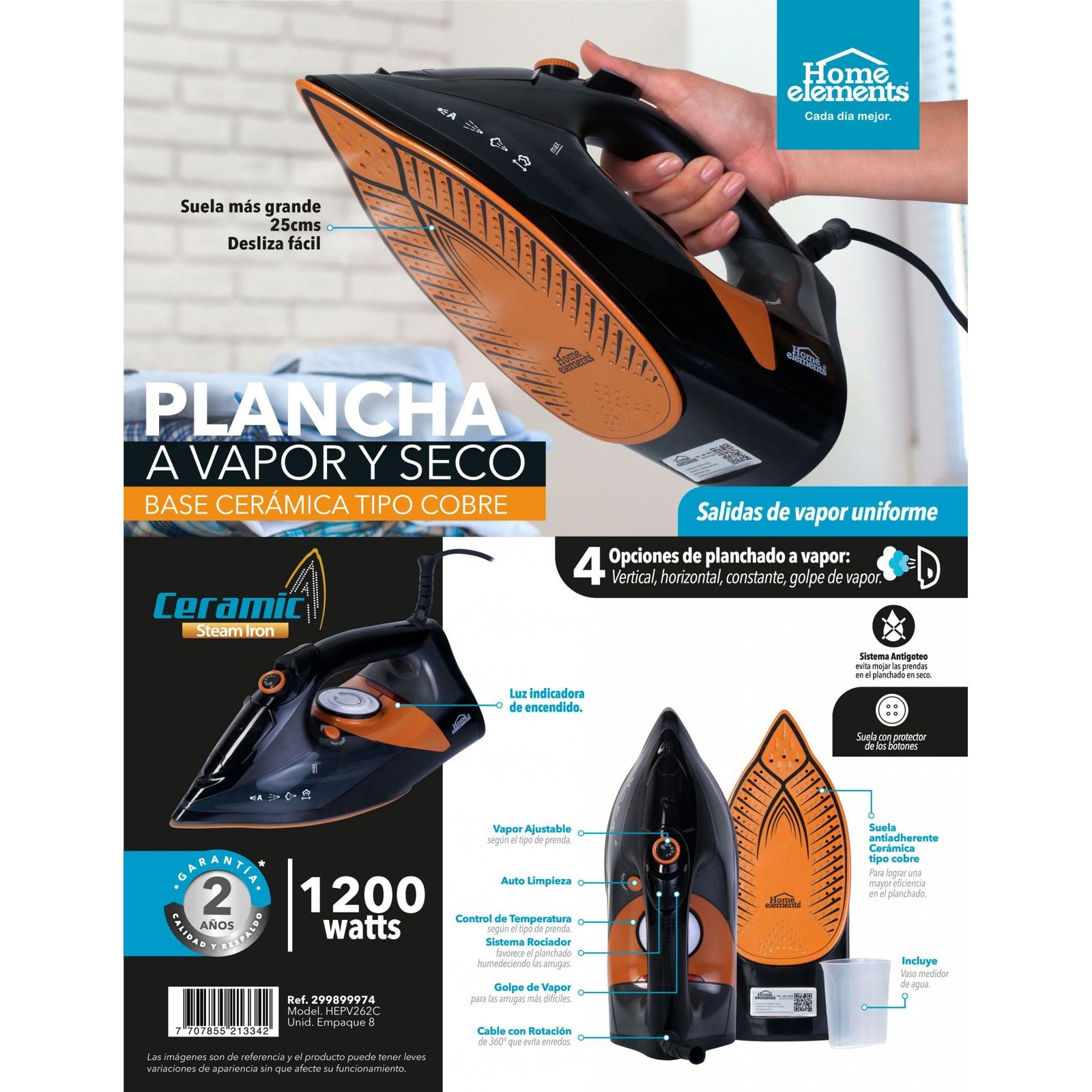 PLANCHA A VAPOR Y SECO STEAM IRON CERAMIC HEPV262C