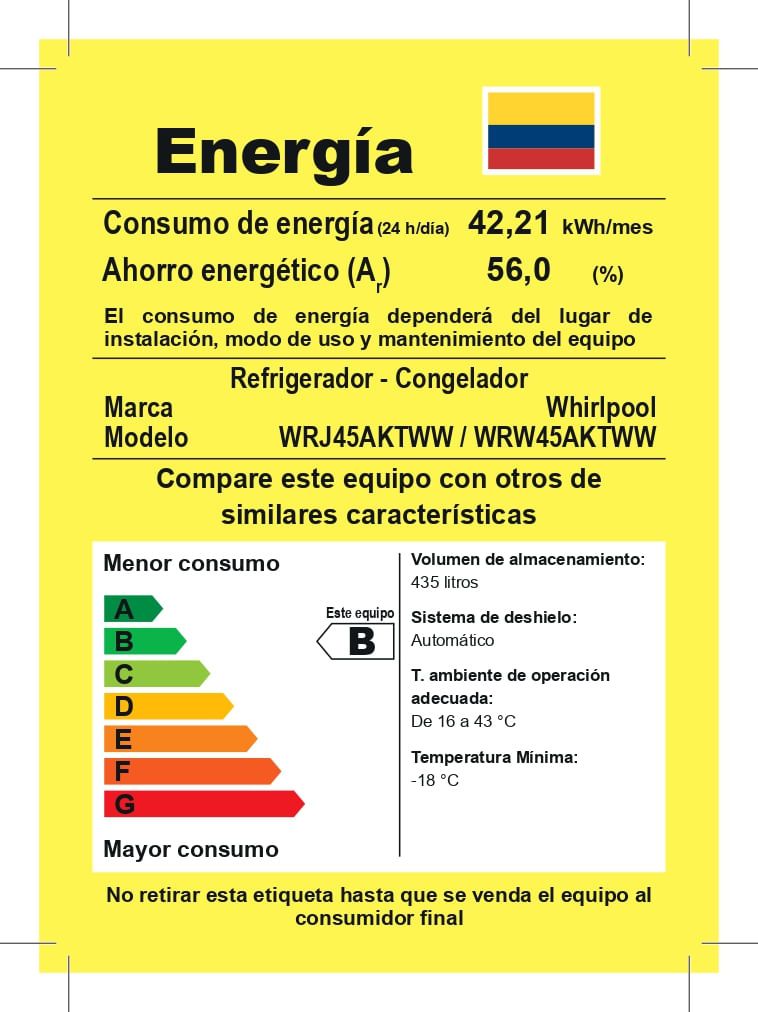Nevera Whirlpool No Frost Congelador Superior 435 Litros Gris