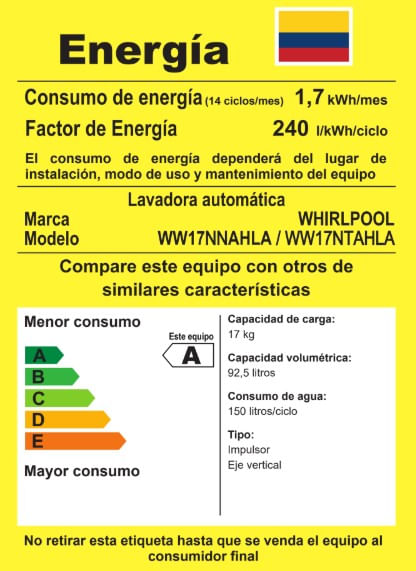 Lavadora WHIRLPOOL Carga Superior 17 Kilos WW17NNAHLA Smart Action Negro