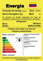 Nevera WHIRLPOOL No Frost Congelador Superior 284 Litros WRW27CKTWW Gris