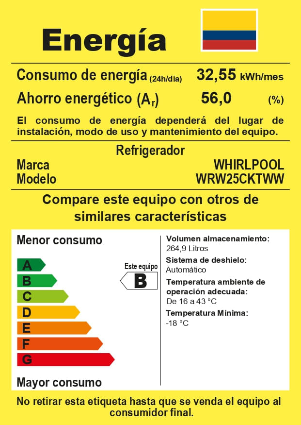 Nevera Whirlpool No Frost Congelador Superior 263 Litros WRW25CKTWW Gris