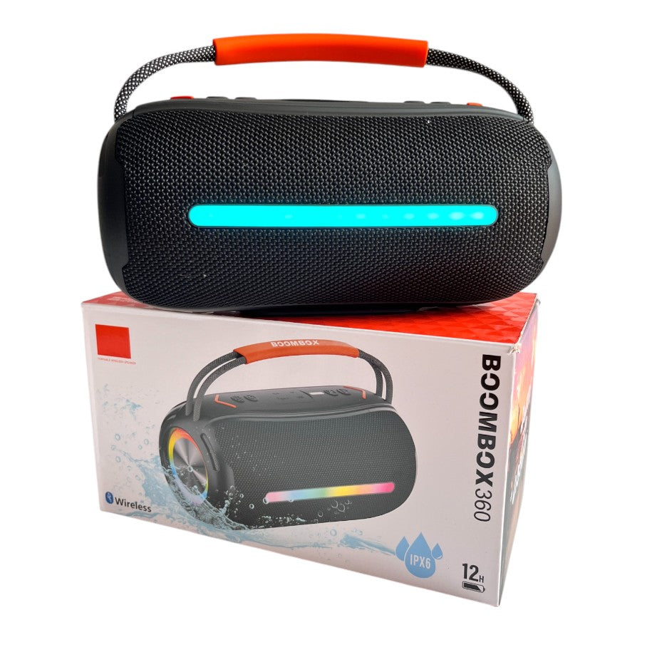 Parlante bluetooth Boombox 360  40W Luces LED y Correa