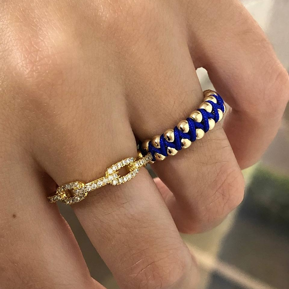 Anillo tejido oro laminado 18K 2 líneas balín liso Ref A9