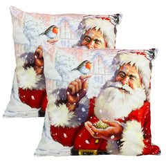 Set x2 Fundas de Cojín de Diseño Navideño 45x45 cm -  Papá Noel pajaro