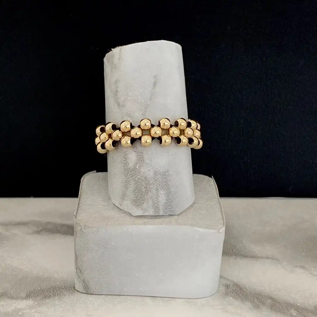 Anillo tejido oro laminado 18K balín liso 3 líneas Ref A7