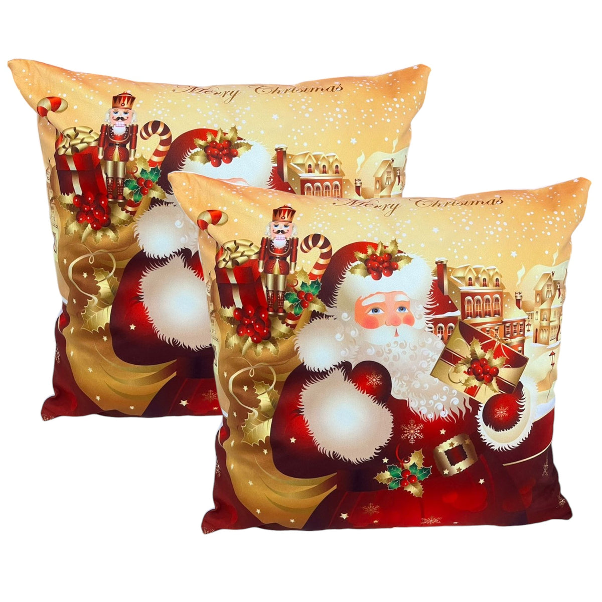 Set x2 Fundas de Cojín de Diseño Navideño 45x45 cm - Papá Noel gold