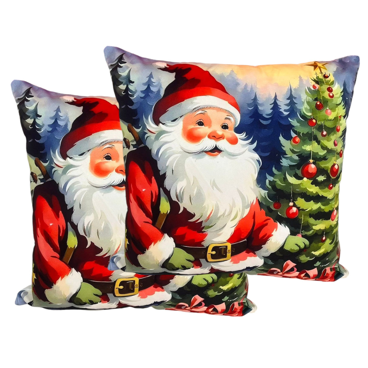 Set x2 Fundas de Cojín de Diseño Navideño 45x45 cm -  Papá Noel árbol