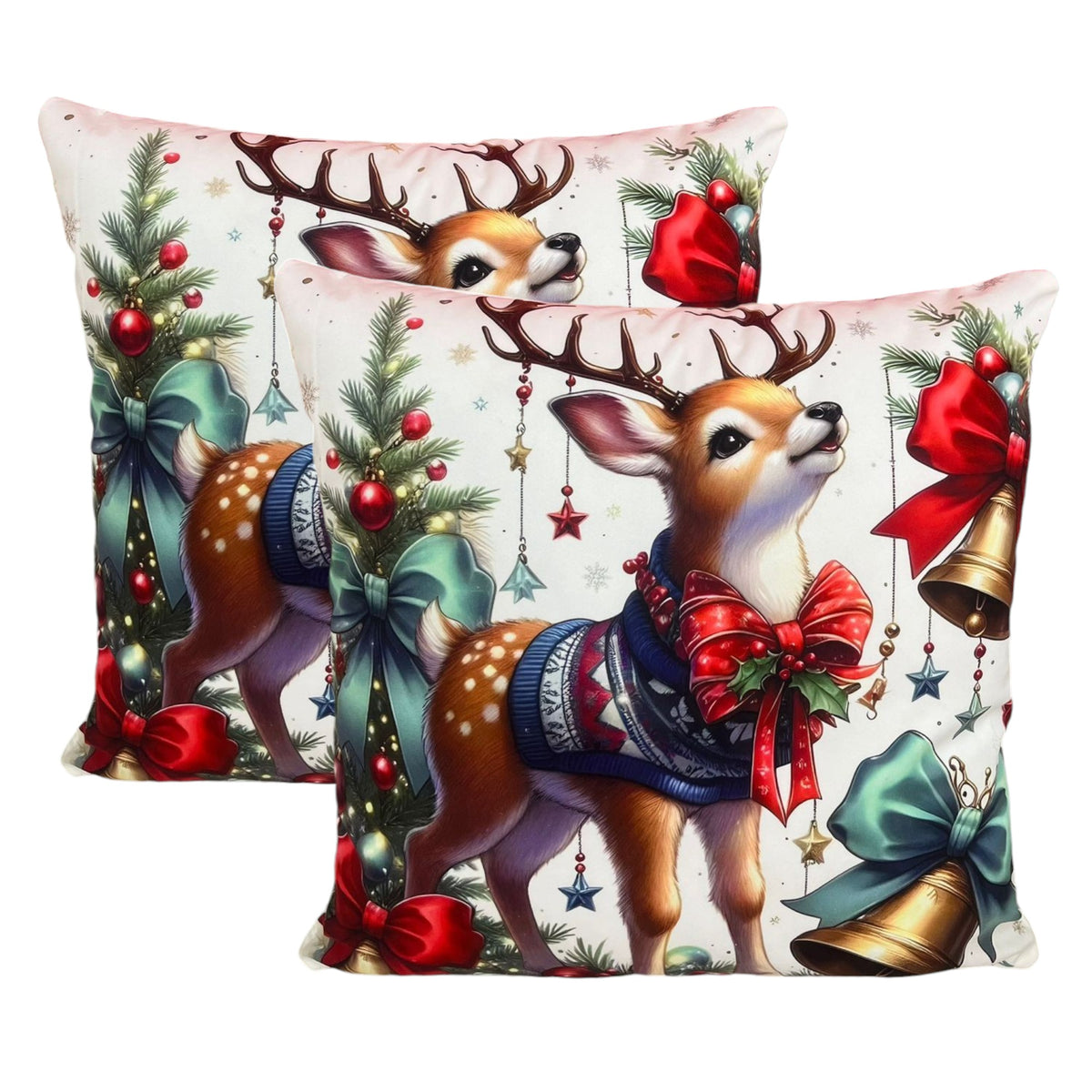 Set x2 Fundas de Cojín de Diseño Navideño 45x45 cm - Renos navideños