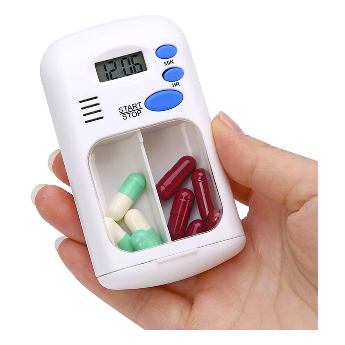 Pastillero con alarma para guardar y recordar medicinas