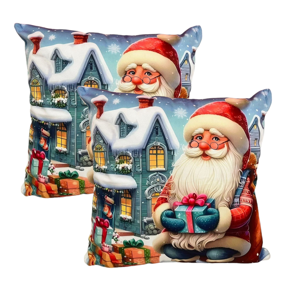 Set x2 Fundas de Cojín de Diseño Navideño 45x45 cm - Papa Noel casa