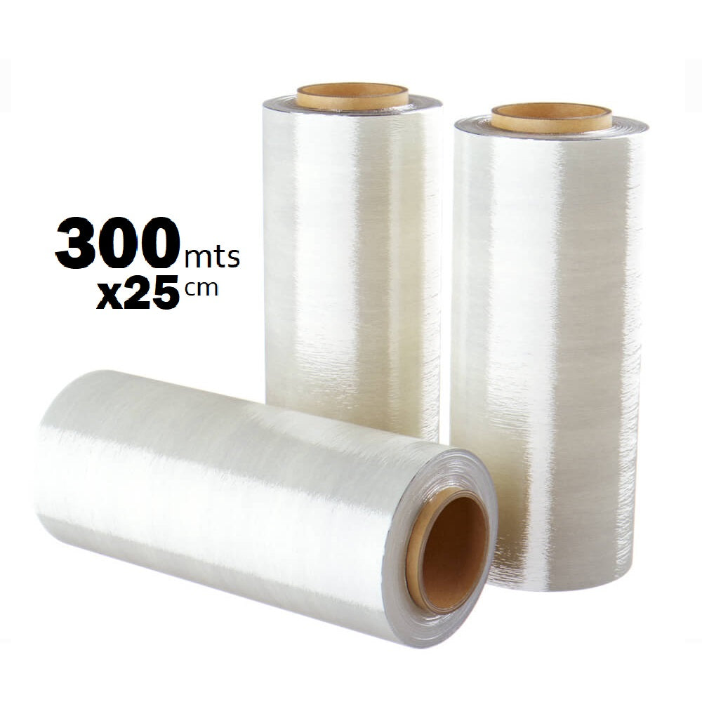 Rollo papel film vinipel strech negro de 25 cm x 300 mts transparente