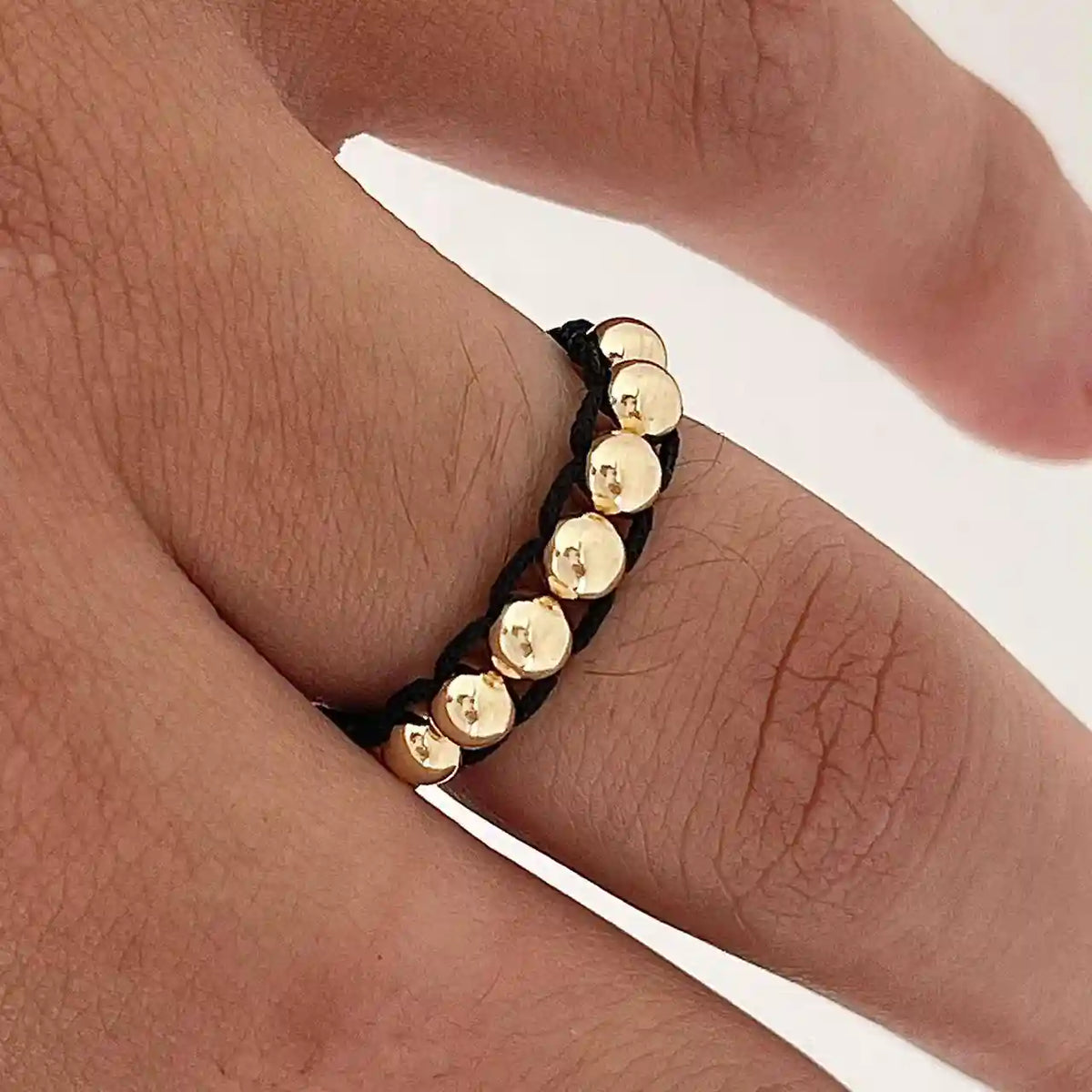 Anillo tejido oro laminado 18K balín liso Ref A14