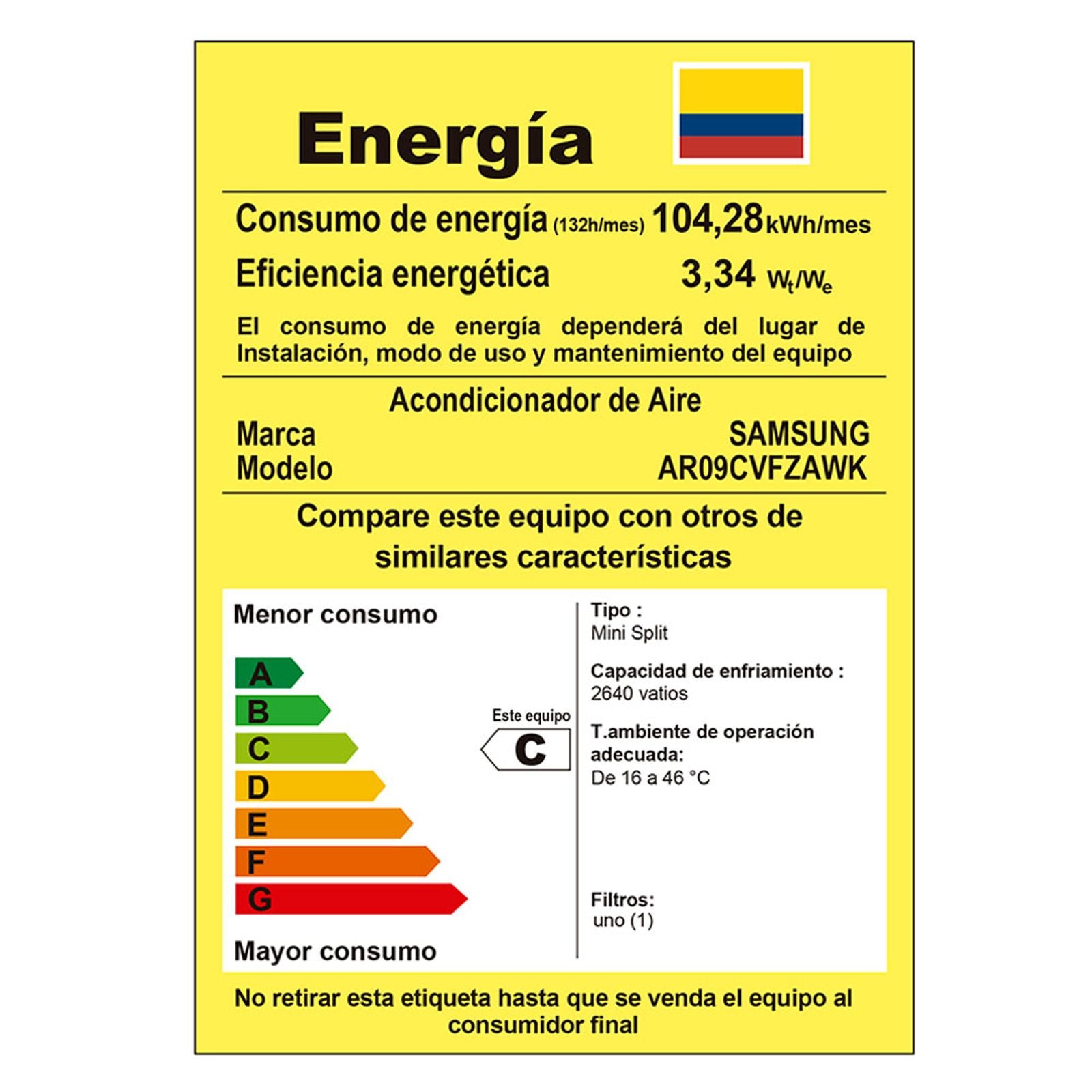 Aire acondicionado SAMSUNG 9.000 Btu Tipo Split Inverter 220V blanco AR09CVFZAWK/CB