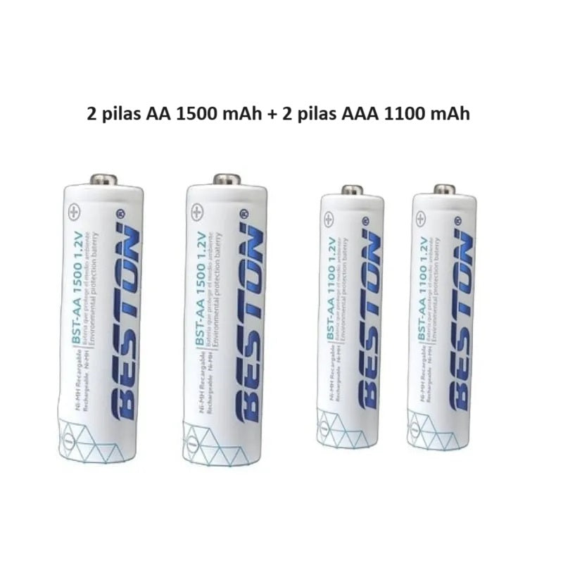 Kit de pilas y cargador AA, AAA o Mixtas 1100mAh y 1500mAh Beston