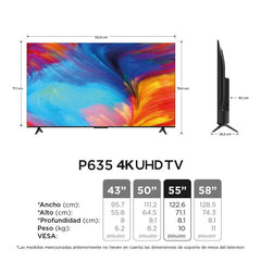 TELEVISOR TCL 55" Pulgadas 139 cm 55P635 4K-UHD LED Plano Smart Google TV