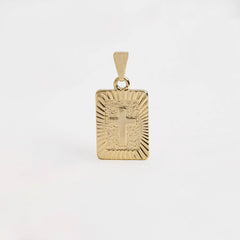 Dije oro laminado 18K placa Almighty cruz tallada unisex Ref 23250