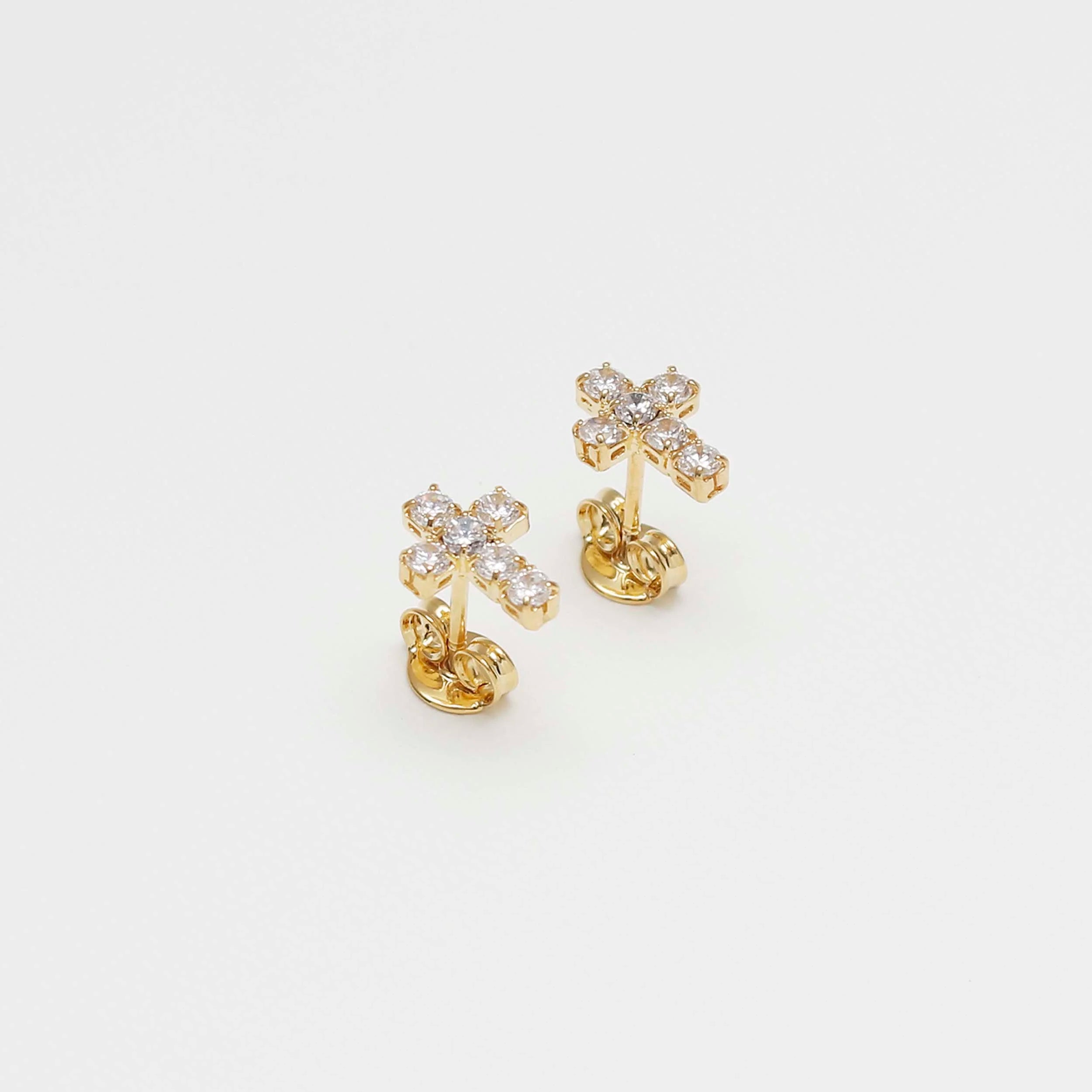 Aretes topos oro laminado 18K Cruz 6 circonias 8mm Ref 34041