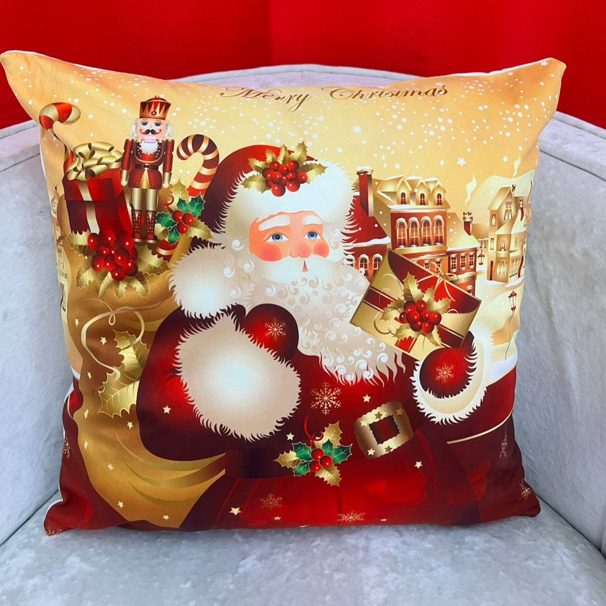 Set x2 Fundas de Cojín de Diseño Navideño 45x45 cm - Papá Noel gold