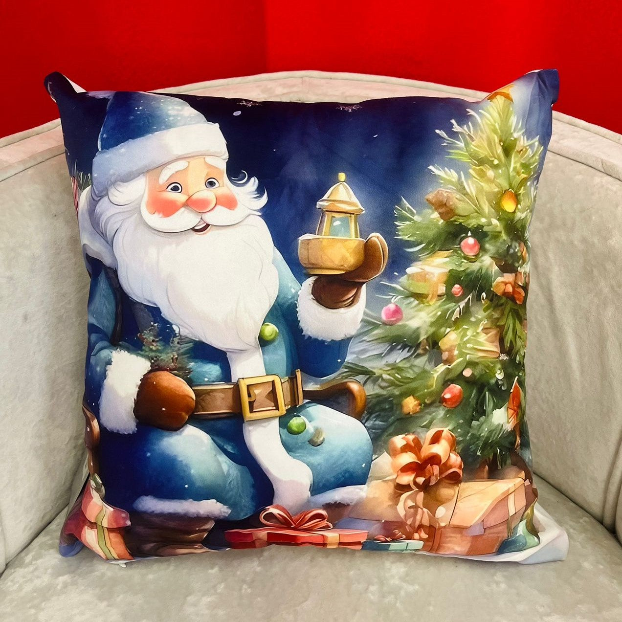 Set x2 Fundas de Cojín de Diseño Navideño 45x45 cm - Papa Noel azul