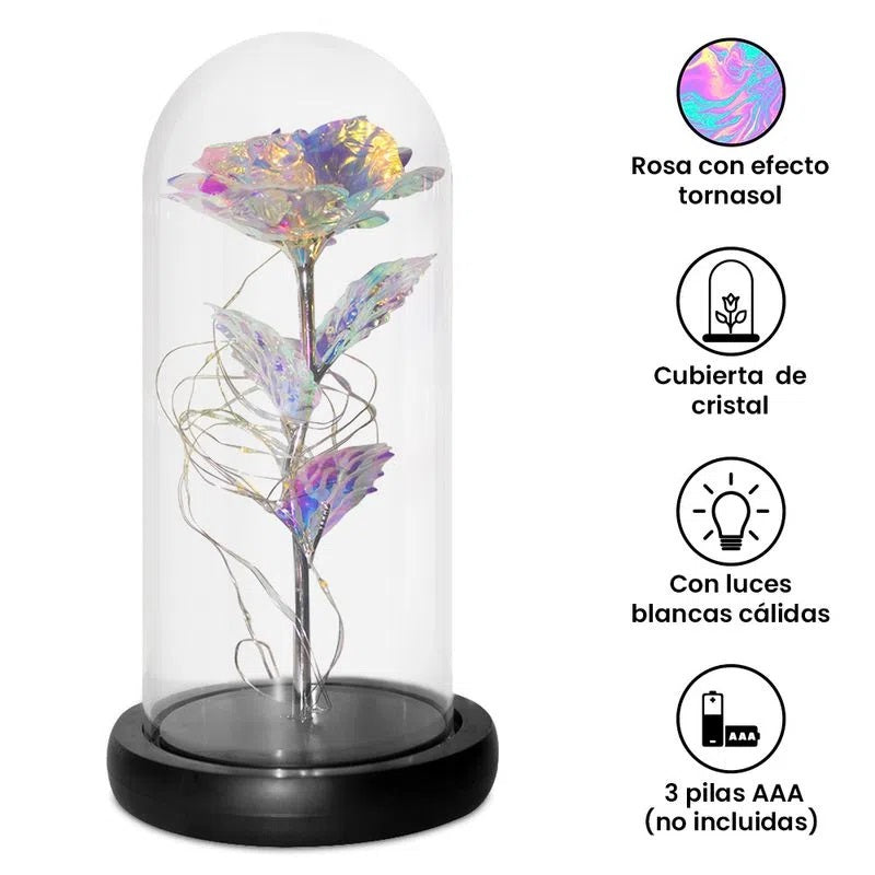 Flor rosa encantada tornasol con luces LED