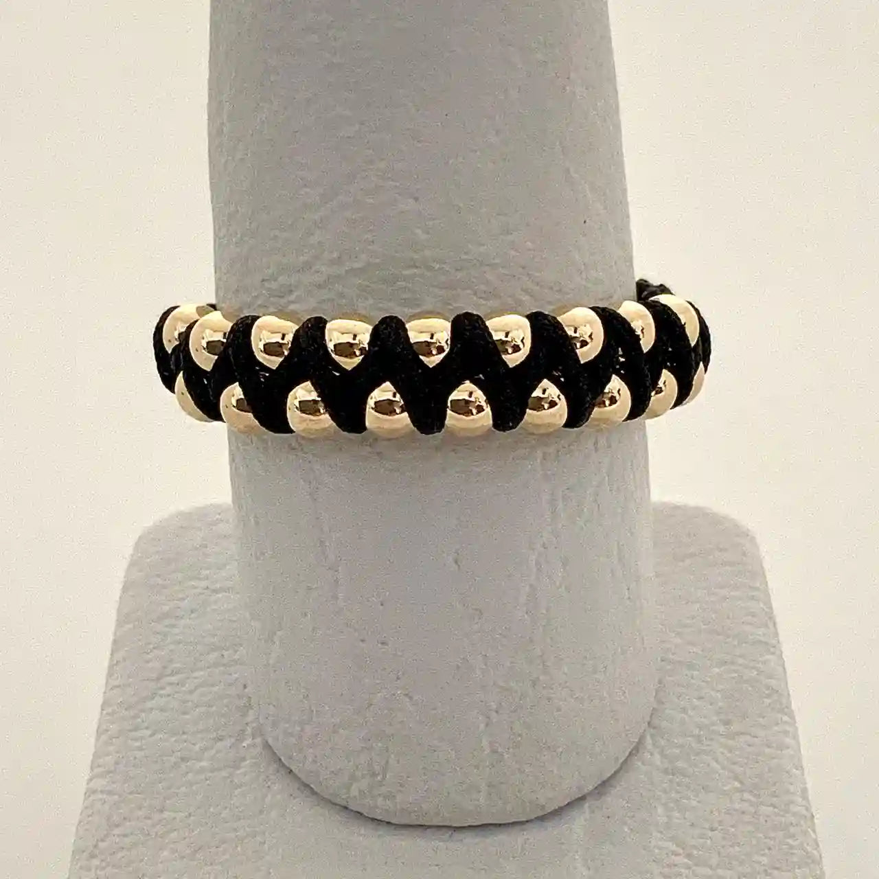 Anillo tejido oro laminado 18K 2 líneas balín liso Ref A9