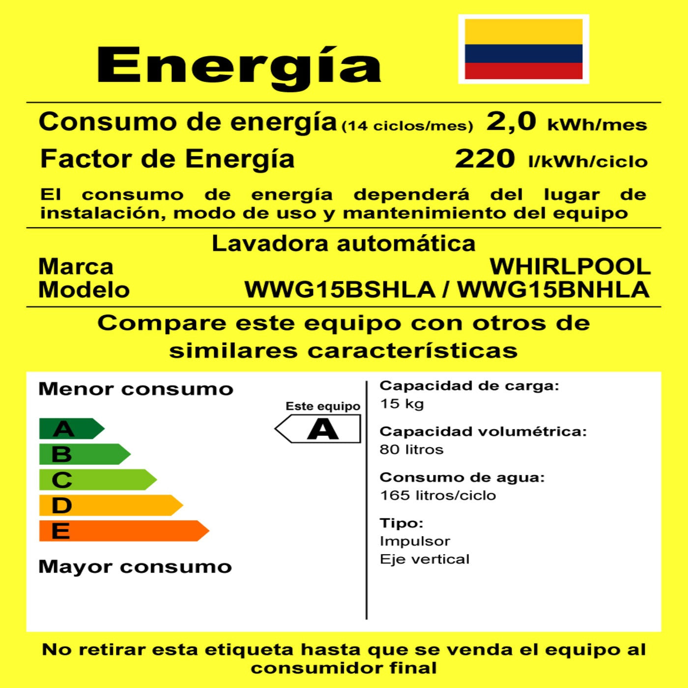 Lavadora Whirlpool Carga Superior WWG15BNHLA"Negro 15Kg