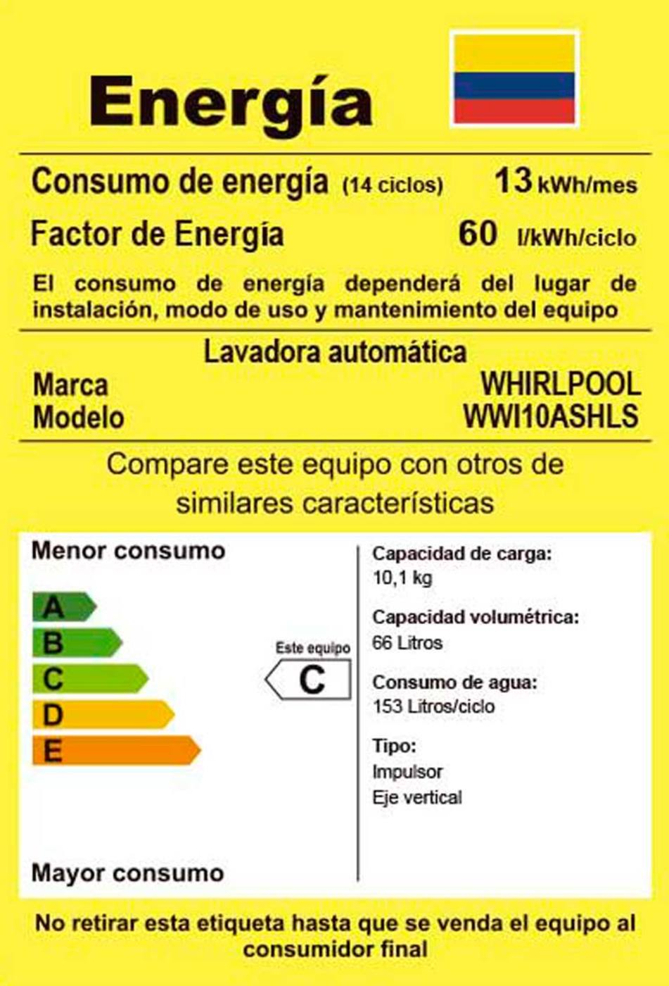 Lavadora Whirlpool automática Carga Superior 10Kg WWI10ASHLS Silver