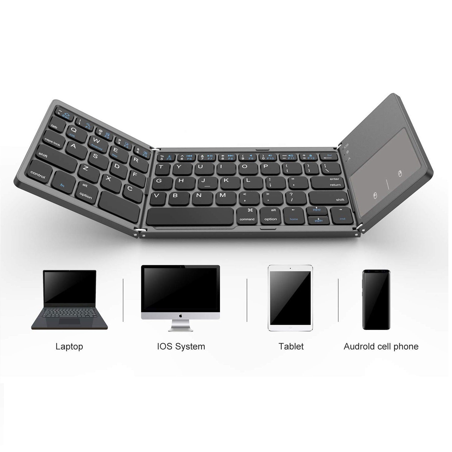 Teclado touch pad inalámbrico bluetooth plegable y recargable