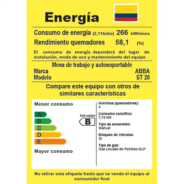 Estufa de mesa ABBA 4 puestos Gas Propano ST 20E N Negro