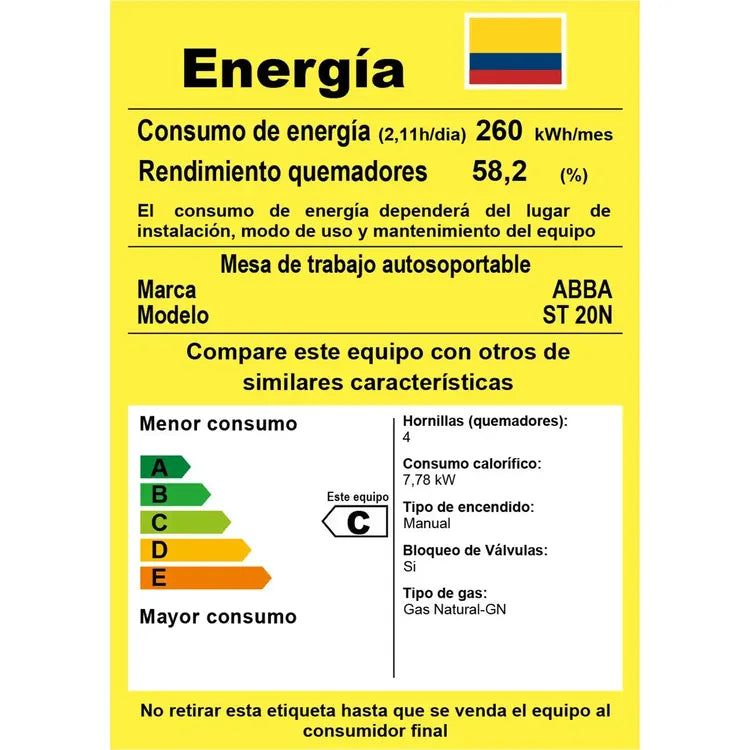 Estufa de mesa ABBA 4 puestos Gas Natural ST 20EN N Negro