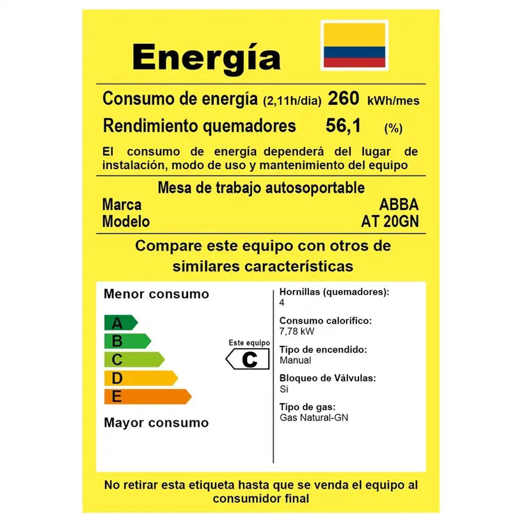 Estufa de Piso ABBA 4 Puestos con Gabinete Gas Natural AT 20GEN N Negro