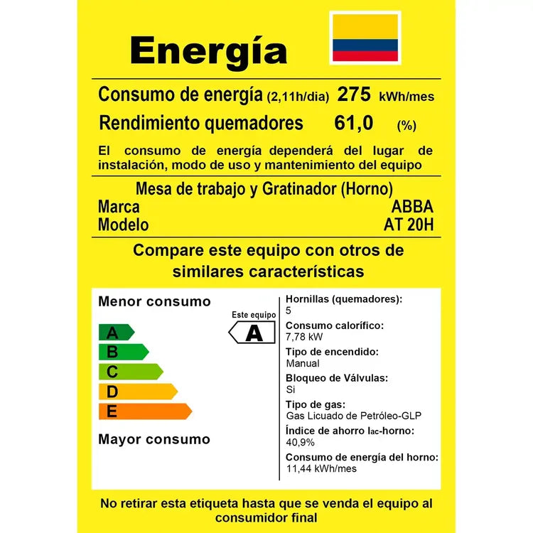 Estufa de Piso ABBA 4 Puestos con Horno Gas Propano EE, Gratinador AT 20HI GT N Negro