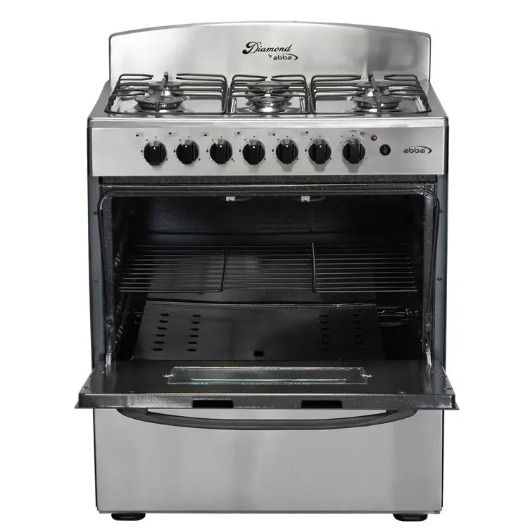 Estufa de Piso ABBA Diamante 6 Puestos con Horno Gas Natural EA, Gratinador, Termostato RT 30HEDN GT N Negro