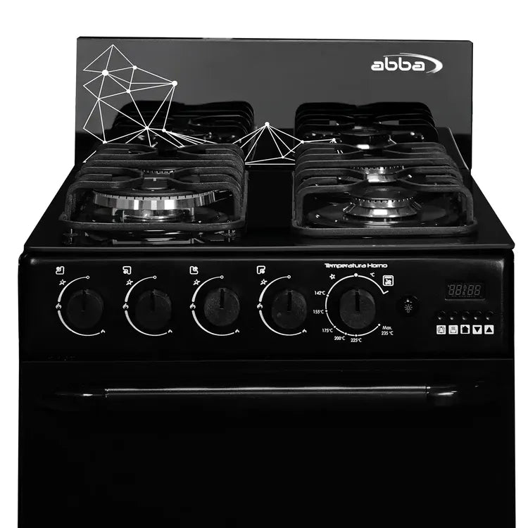 Estufa de Piso ABBA 4 Puestos con Horno Gas Propano EA con Gratinador y Termostato AT 20HV GT N Negro