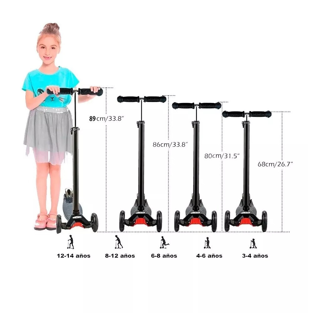 Patineta monopatín MG8B con Luces LED, Ajustable y Plegable para Niños y Niñas