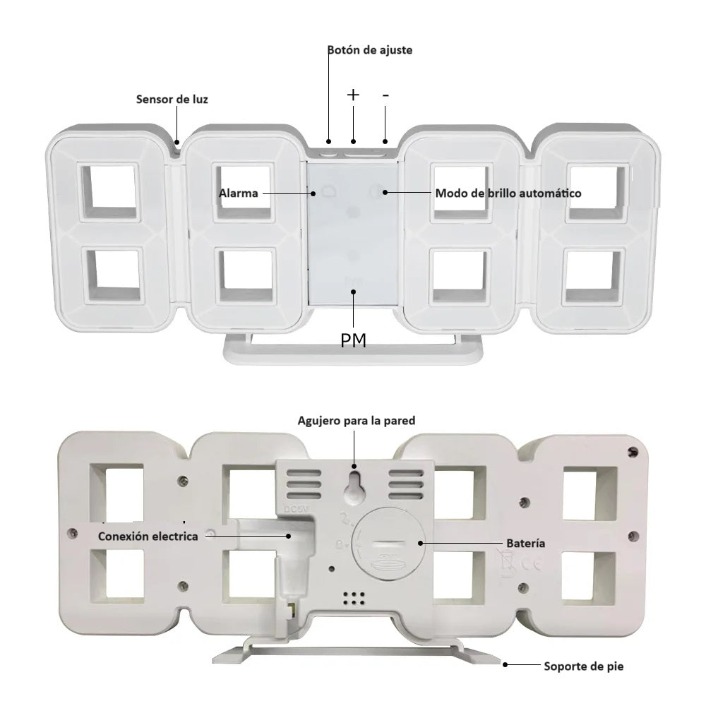 Reloj digital de pie o pared con despertador y sensor de voz